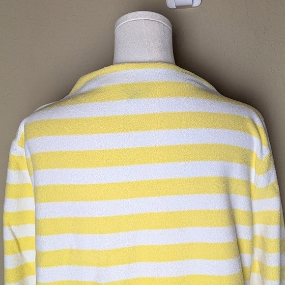 Talbots‎ Yellow & White Striped Terry Knit Pullover Nautical Button Shoulder XL - Picture 7 of 7